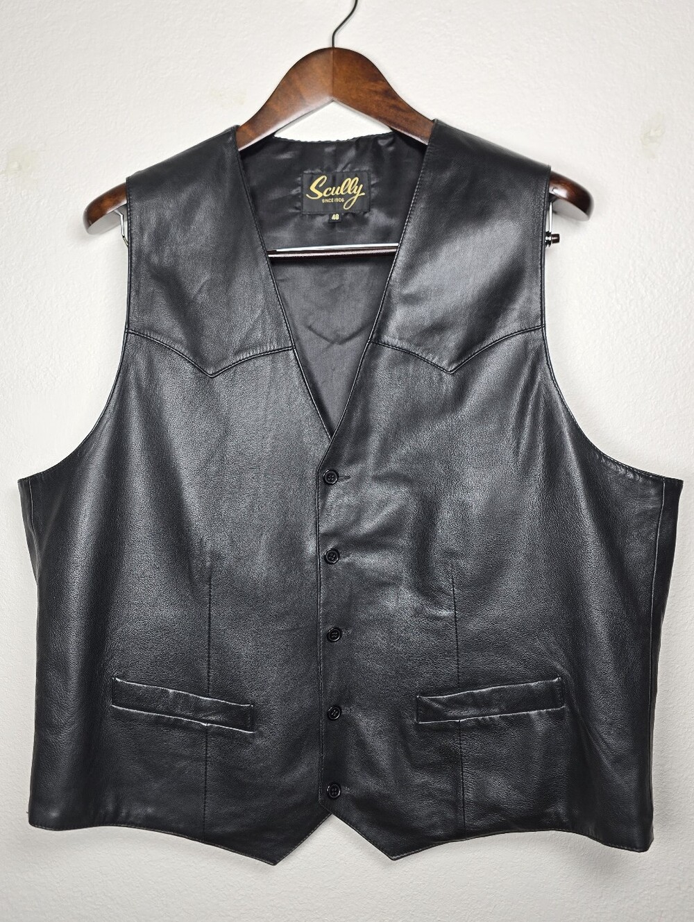 Scully Leather Western Vest Black Size 48 Cowboy Rodeo Biker Minimalist